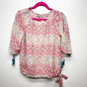 Cinco Ranch Bohemian 1/2 Sleeve Bohemian Sheer Top Oversized Women's Size Small